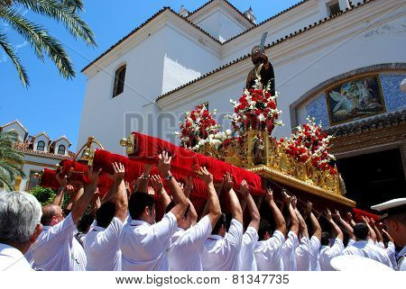 Carrying float into church, Marbella.