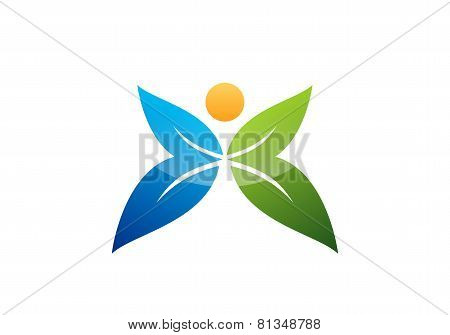 butterfly logo template design vector,wellness health people couple symbol