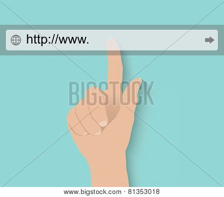 Hand pushing virtual search bar