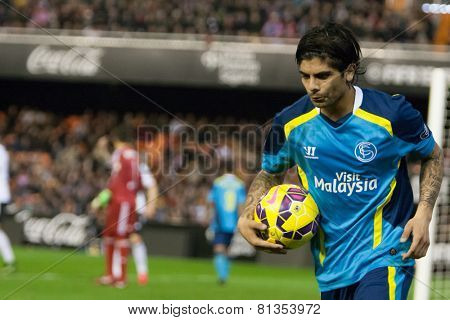 VALENCIA, SPAIN - JANUARY 25: Banega during Spanish League match between Valencia CF and Sevilla FC at Mestalla Stadium on January 25, 2015 in Valencia, Spain