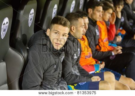 VALENCIA, SPAIN - JANUARY 25: Sevilla players on the bench during Spanish League match between Valencia CF and Sevilla FC at Mestalla Stadium on January 25, 2015 in Valencia, Spain