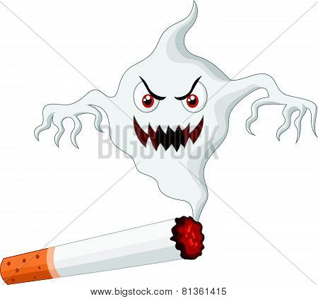 Cigarette with monster cartoon in smoke