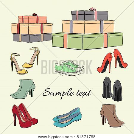Various Fashionable Color Shoes And Boxes