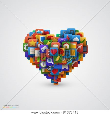 Heart with many application icons