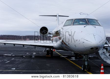 NIZHNY NOVGOROD. RUSSIA. January 26, 2015. STRIGINO AIRPORT.Passenger plane Bombardier CRJ 100