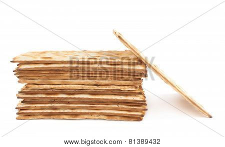Pile of machine made matza flatbread