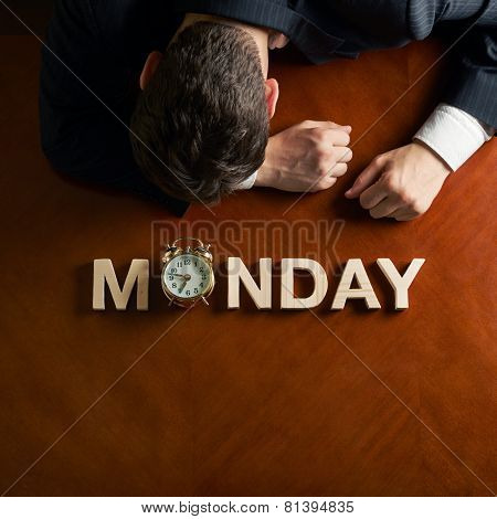 Word Monday and devastated man composition