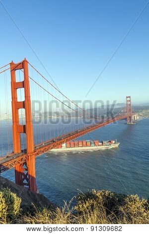 Cargo Ship Wallenius Wilhelmsen Passes The Golden Gate Bridge