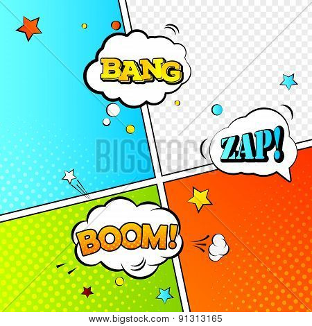 High detail vector mock-up of comic book page and speech bubbles