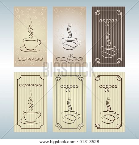 Set Of 6 Retro Coffee Cards.