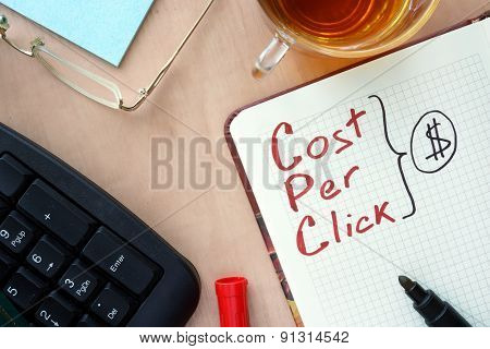 Notepad with word CPC cost per click  concept.