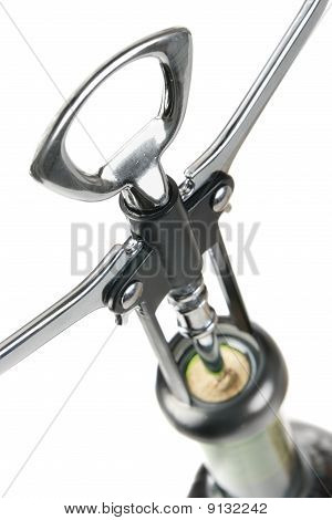 Corckscrew en fles wijn