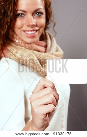 Woman With White Advertising Sign
