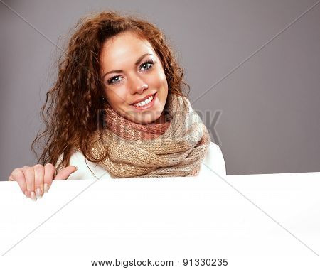 Woman With White Advertising Sign