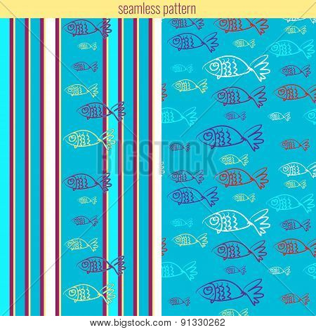 seamless pattern with fishes and stripes