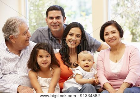3 generation Hispanic family at home