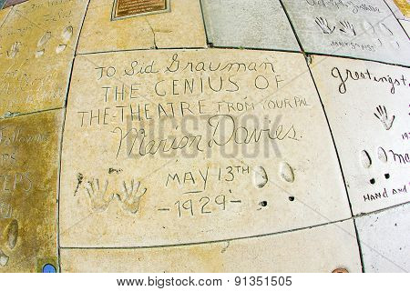Handprints Of Marion Davies In Hollywood Boulevard In The Concrete Of Chinese Theatre's Forecourt