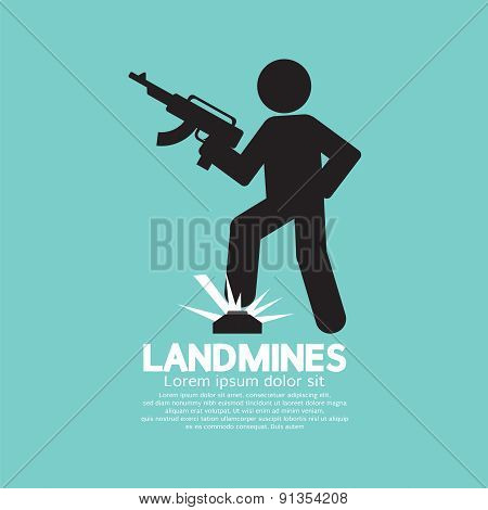 Black Symbol Of A Soldier Step On Landmines.