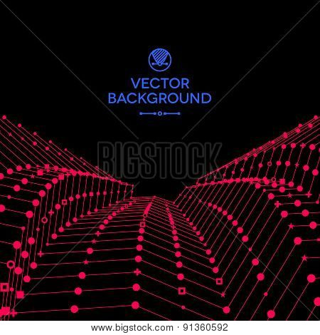 Wavy grid made of connected dots with signs