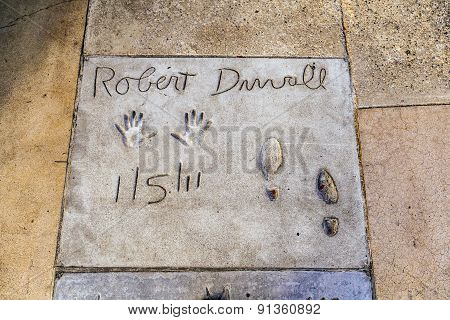 Handprints In Hollywood Boulevard In The Concrete Of Chinese Theatre's Forecourt