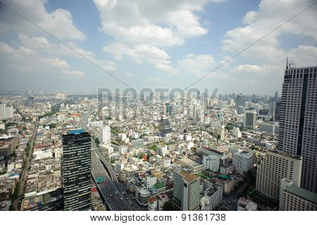 BANGKOK, THAILAND - OCTOBER 27, 2011: Aerial vew on Bangkok downtown from Leboa hotel. Bangkok is the capital of Thailand. It is known in Thai as Krung Thep Maha Nakhon.