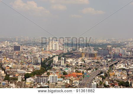 BANGKOK, THAILAND - OCTOBER 27, 2011: Aerial vew on Bangkok downtown from Leboa hotel. Bangkok is the capital of Thailand. It is known in Thai as Krung Thep Maha Nakhon.