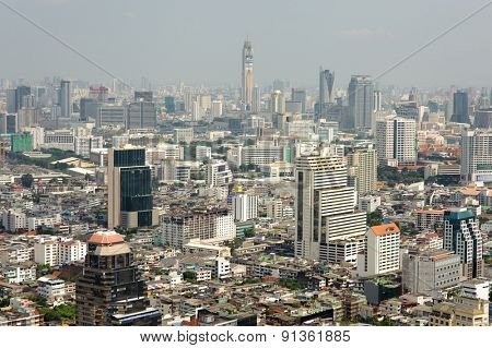 BANGKOK, THAILAND - OCTOBER 27, 2011: Aerial vew on Bangkok downtown from Leboa hotel. Bangkok is the capital of Thailand. It is known in Thai as Krung Thep Maha Nakhon.