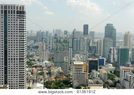 BANGKOK, THAILAND - OCTOBER 27, 2011: Aerial vew on Bangkok downtown from Leboa hotel. Bangkok is the capital of Thailand. It is known in Thai as Krung Thep Maha Nakhon.