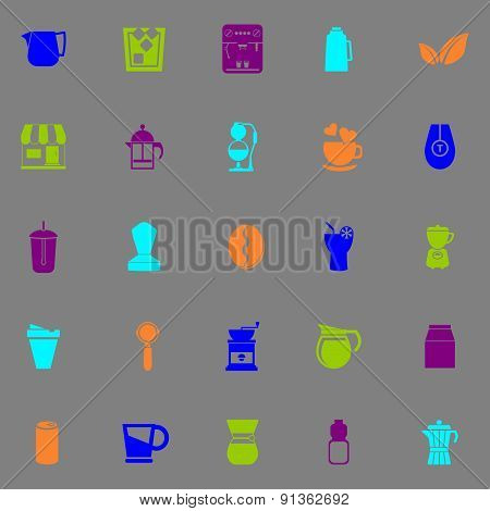 Coffee And Tea Icons Fluorescent Color On Gray Background