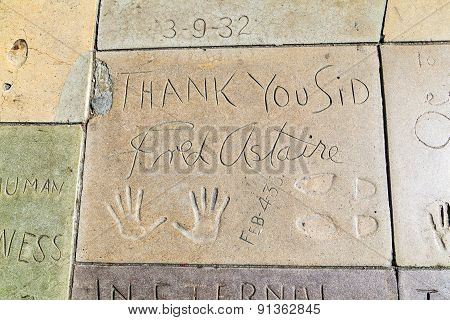 Fred Astaires Handprints In Hollywood Boulevard In The Concrete Of Chinese Theatre's Forecourt