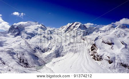 Snow Alps Mountains View And Blue Sky