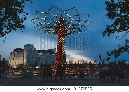 Tree Of Life In The Evening At Expo 2015 In Milan, Italy