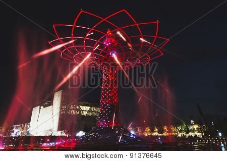 Tree Of Life In The Evening At Expo 2015 In Milan, Italy