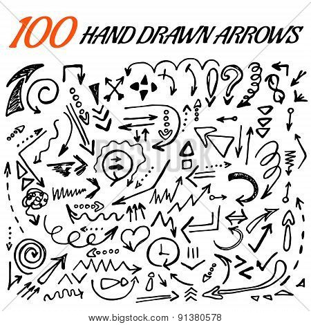 100 hand drawn arrow set made in vector.