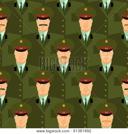 Russian military officers seamless pattern. Army background of people in uniform. Vector background.