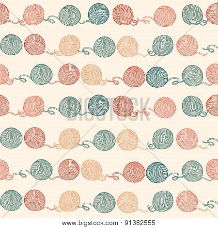 Seamless pattern with balls of yarn. Background in cartoon style. Simple graphics. Vector.
