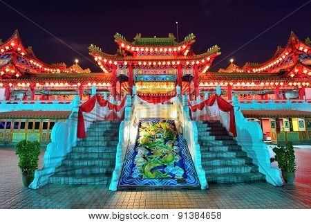 Thean Hou Temple At Night Time With Lanterns Decoration, Kuala Lumpur
