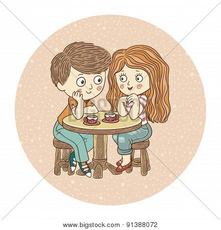 Color vector illustration: Boy and girl
