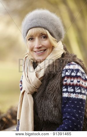 Portrait mature woman outdoors in winter
