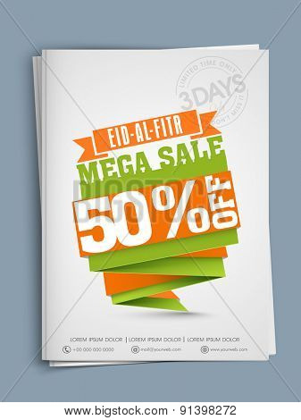 Muslim community festival Eid-Ul-Fitra celebrations with mega sale templates concept with 50% off.
