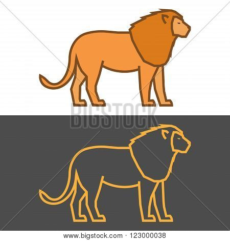 Vector gold lion on a black background. Modern outline silhouette lion.