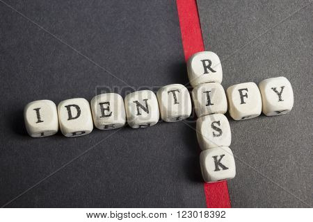 Risk indentify crossword blocks on table. Top view.