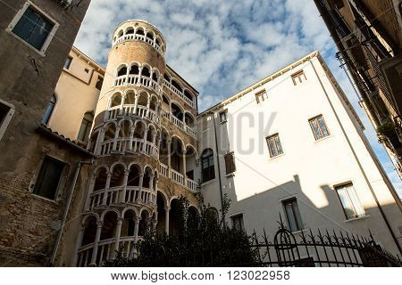 Close up shoot of secret but famous landmark Bovolo staircases located in Venice Italy