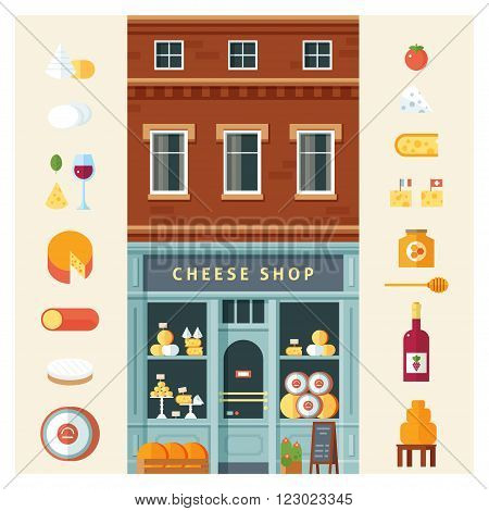 Colorful delicious cheese variety icon set isolated vector illustration. Flat design style.
