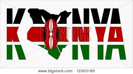 Kenya bayrak illüstrasyon haritada metinle Kenya