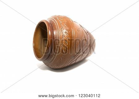 Color photo of an old ceramic pot on isolated