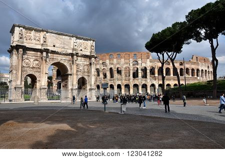Arch Of Constantine Near The Colosseum In Rome, Italy