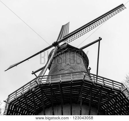 Dutch windmill in black and white. Industrial