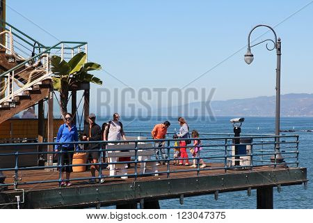 Santa Monica United States - April 6 2014: People Visit The Pier In Santa Monica California. As Of 2