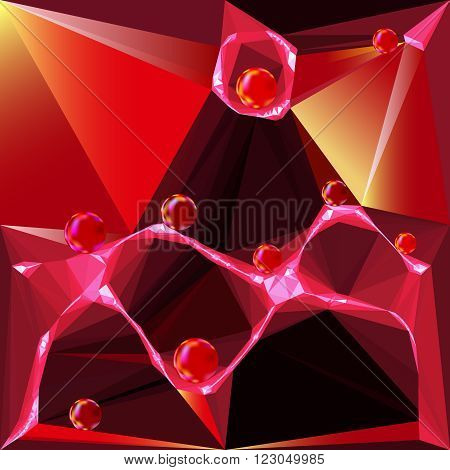 Abstract background of glowing polygons and red balls